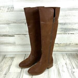 MIA Womens 5 Brown Faux Leather Over the Knee Boots Boho Winter Zip Heel